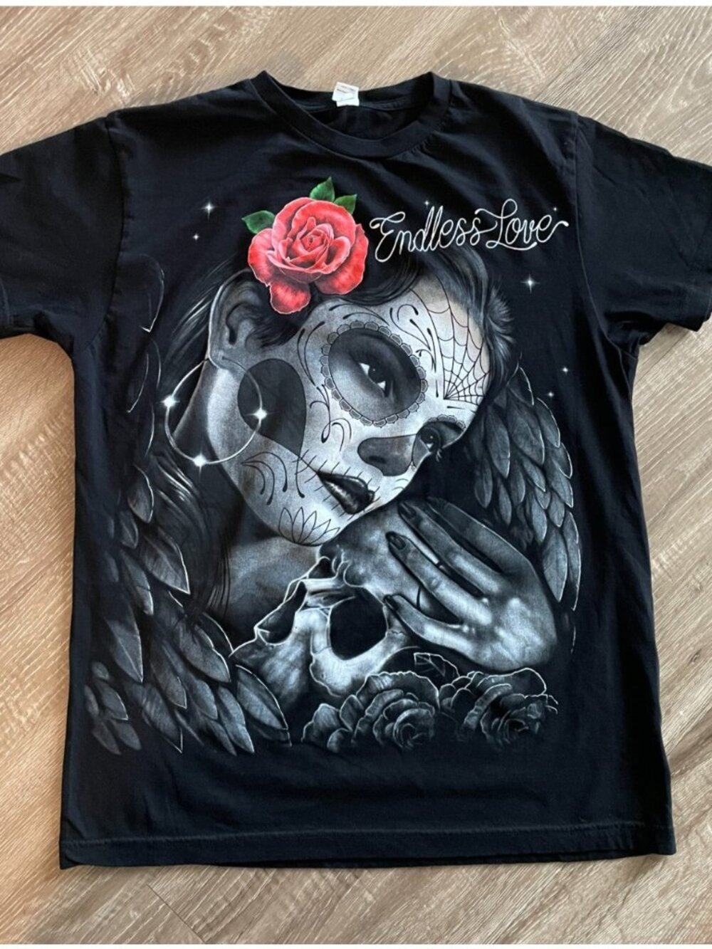 Day Of The Dead Women's T-Shirt Size Medium Black Endless Love Graphic Vintage